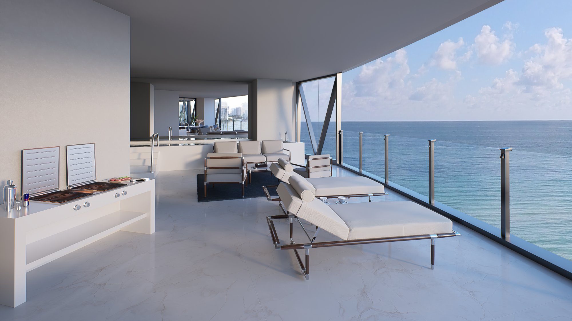 Bentley Residences Miami, covered Florida room off the great room