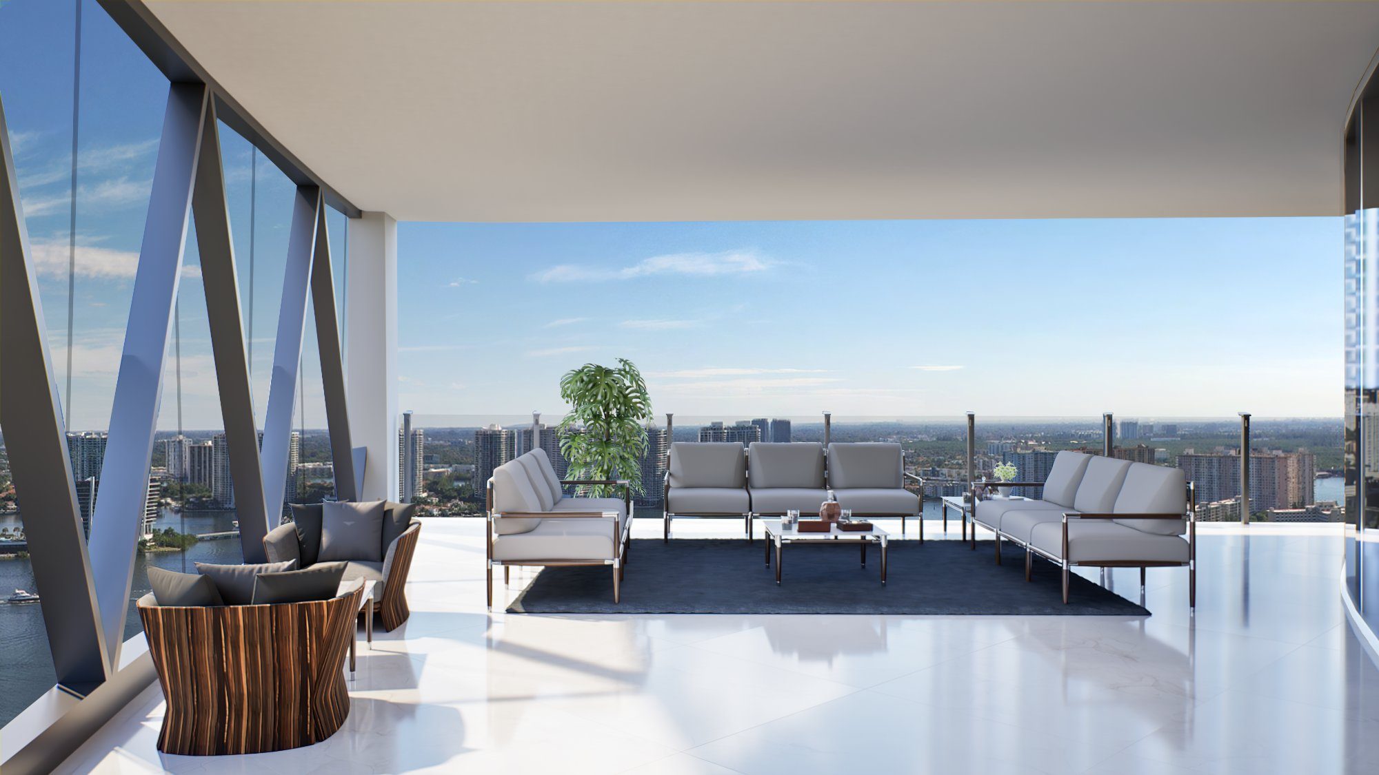Bentley Residences Miami, terrace looking west over the Intracoastal
