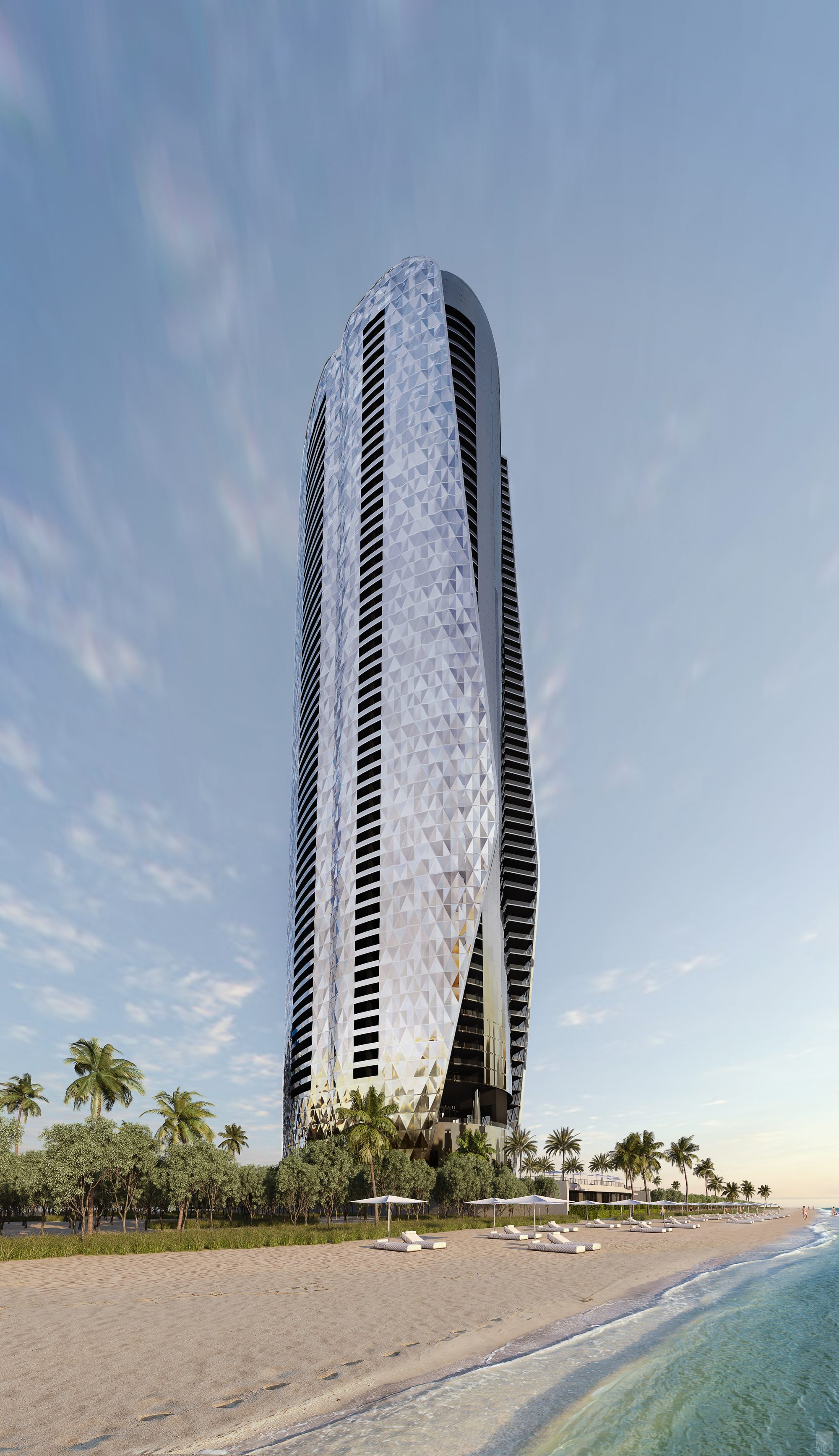 Bentley Residences Miami rising over the beach in Sunny Isles Beach