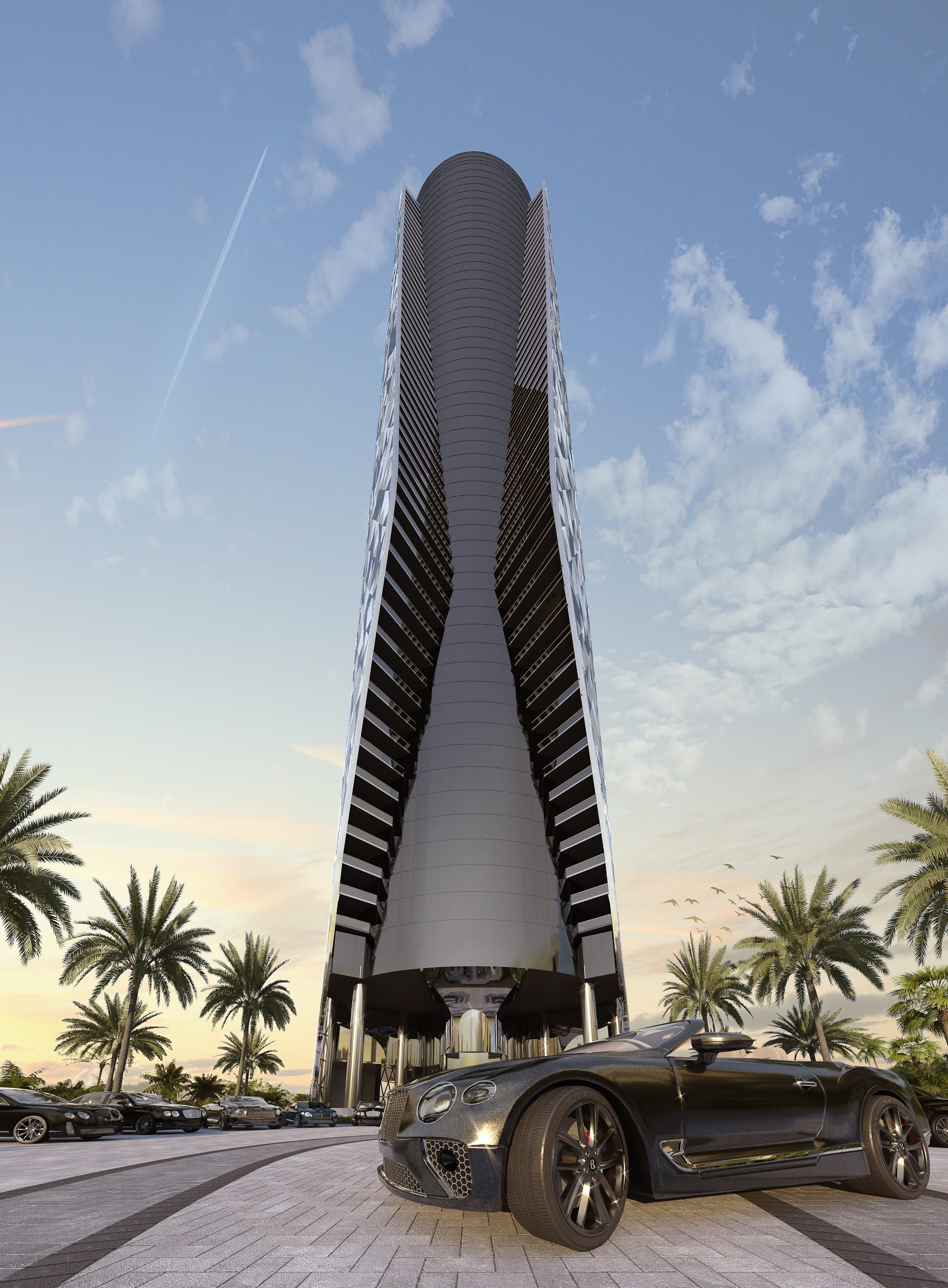 Bentley Residences Miami tower seen from the front