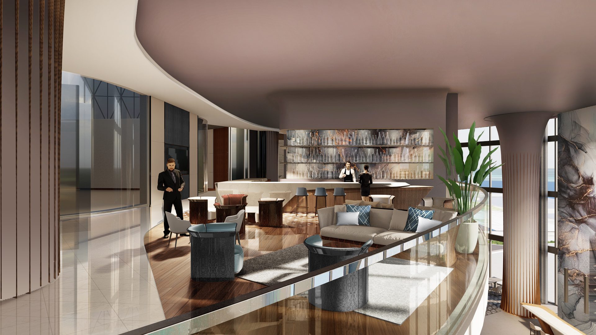Mezzanine lounge at Bentley Residences Miami